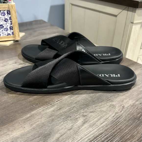 Prada Men's Nastro Web Logo Slides Sandals - Picture 9 of 16